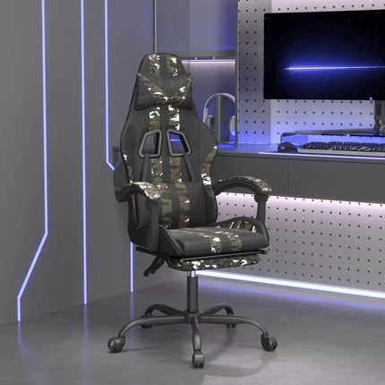 gamingstol med fodstøtte kunstlæder sort og camouflage