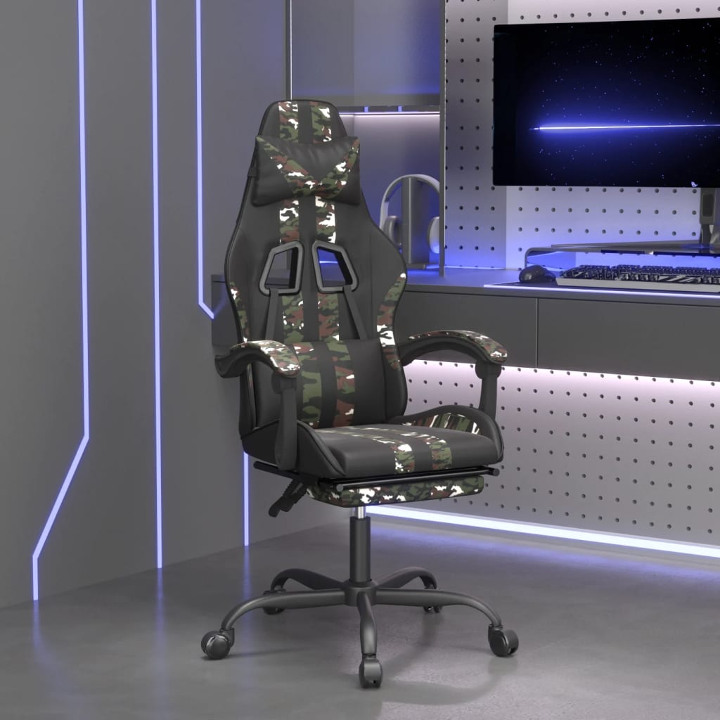 gamingstol med fodstøtte kunstlæder sort og camouflage