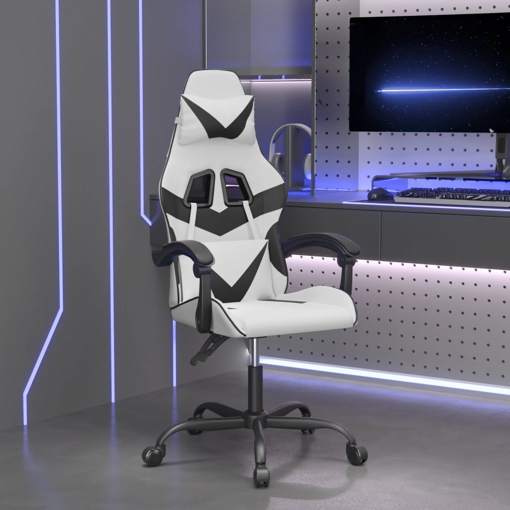 gamingstol kunstlæder hvid og sort