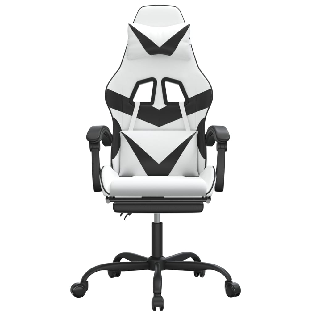 gamingstol med fodstøtte kunstlæder hvid og sort
