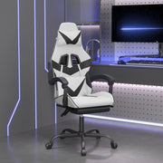 gamingstol med fodstøtte kunstlæder hvid og sort