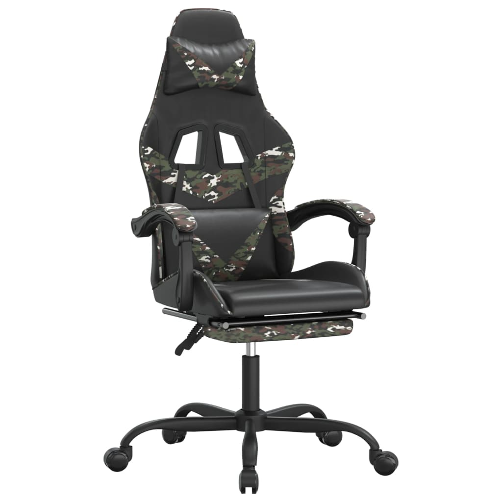 gamingstol med fodstøtte kunstlæder sort og camouflage