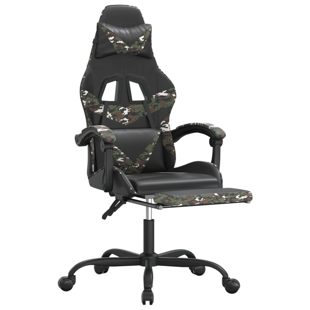 gamingstol med fodstøtte kunstlæder sort og camouflage