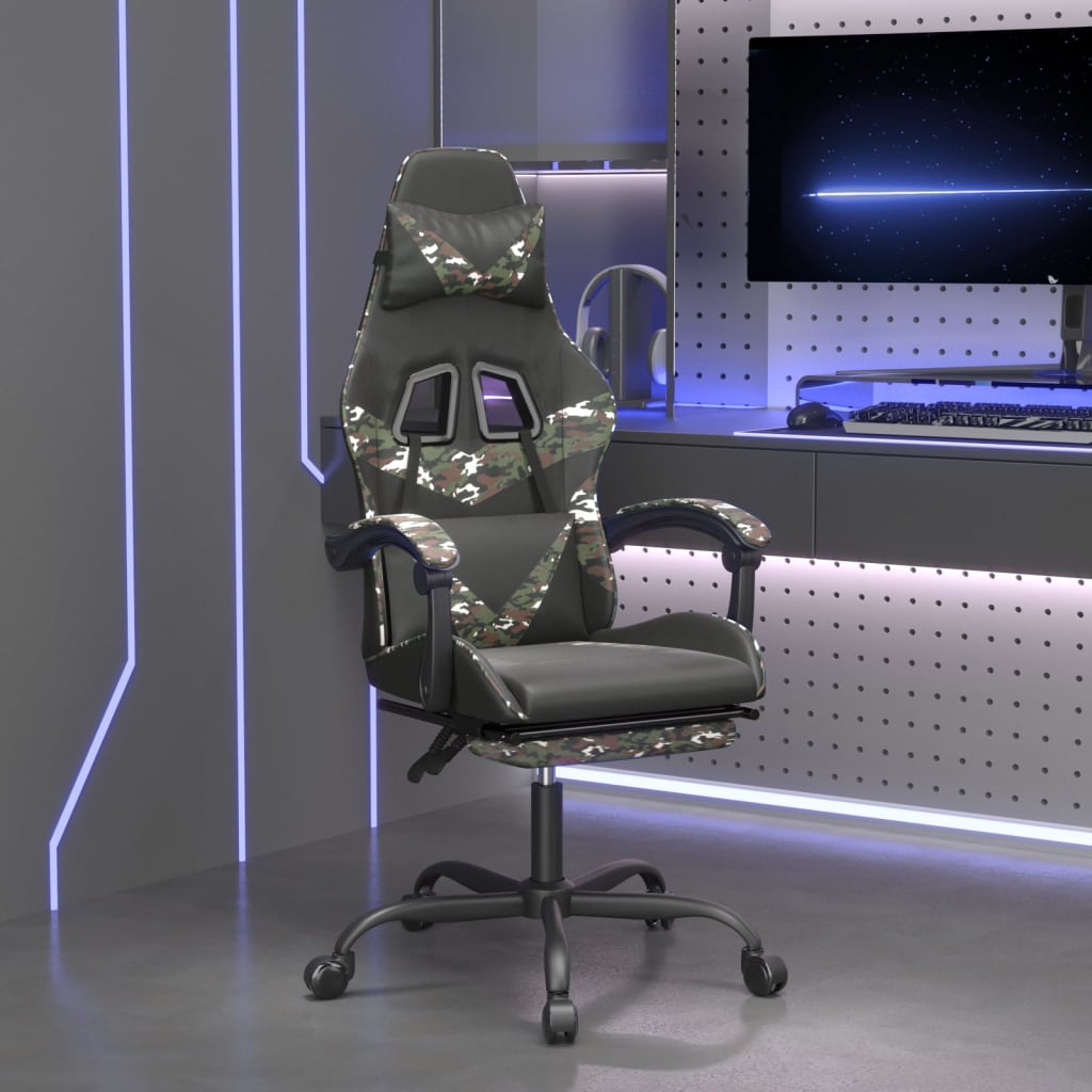 gamingstol med fodstøtte kunstlæder sort og camouflage