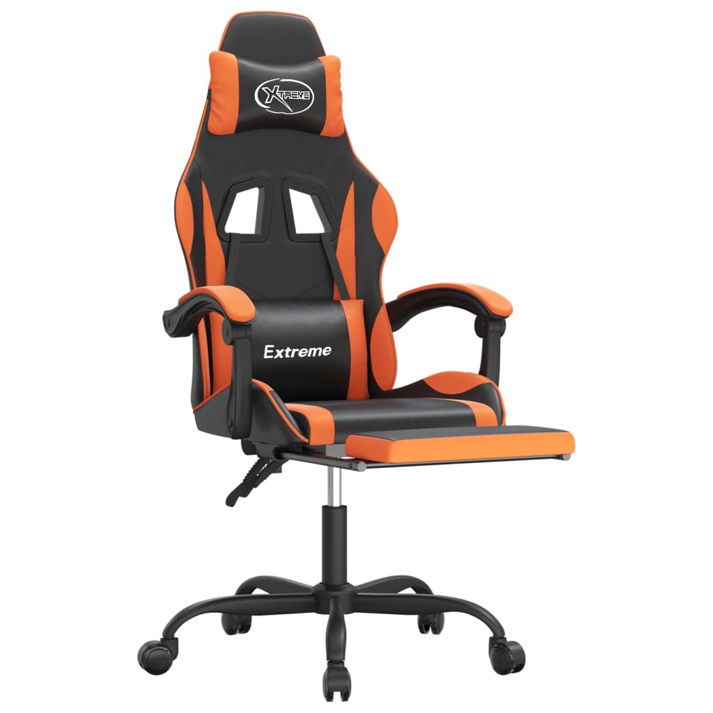 gamingstol med fodstøtte kunstlæder sort og orange