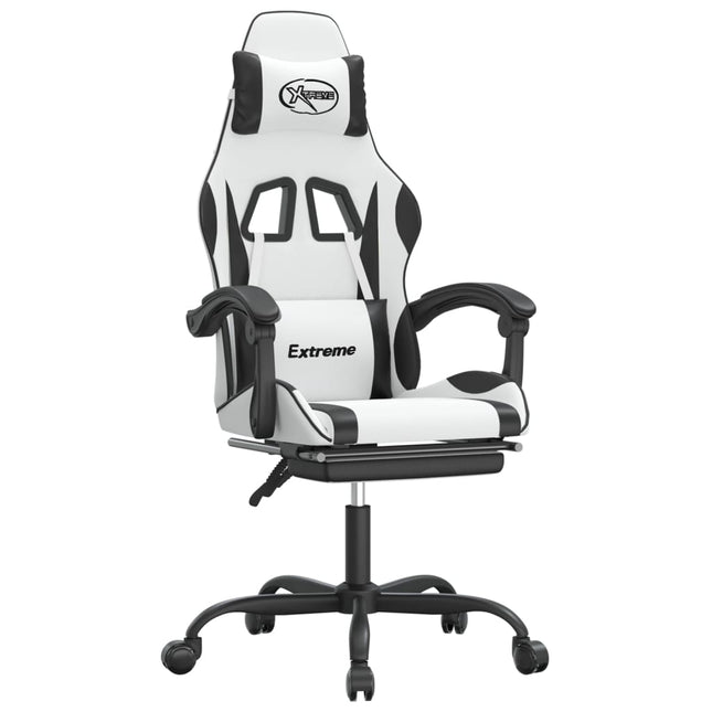 gamingstol med fodstøtte kunstlæder hvid og sort