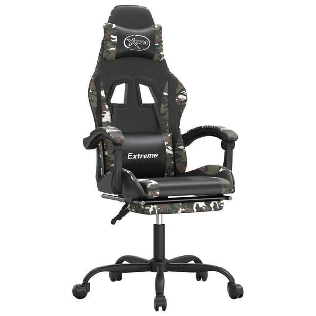 gamingstol med fodstøtte kunstlæder sort og camouflage