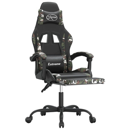 gamingstol med fodstøtte kunstlæder sort og camouflage