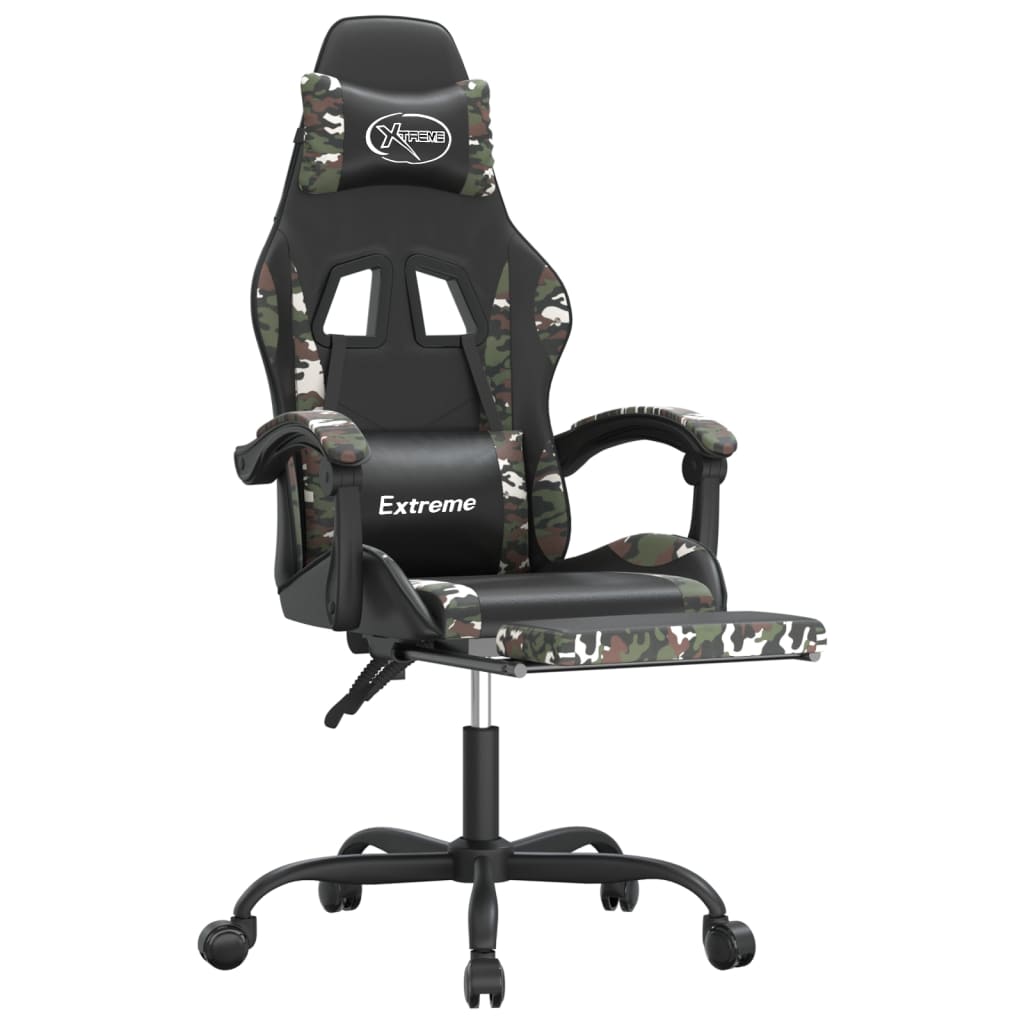 gamingstol med fodstøtte kunstlæder sort og camouflage