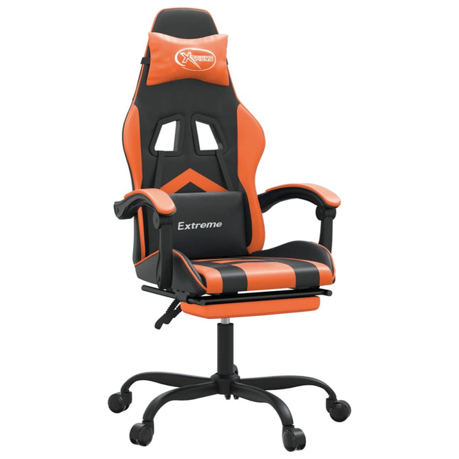 gamingstol med fodstøtte kunstlæder sort og orange