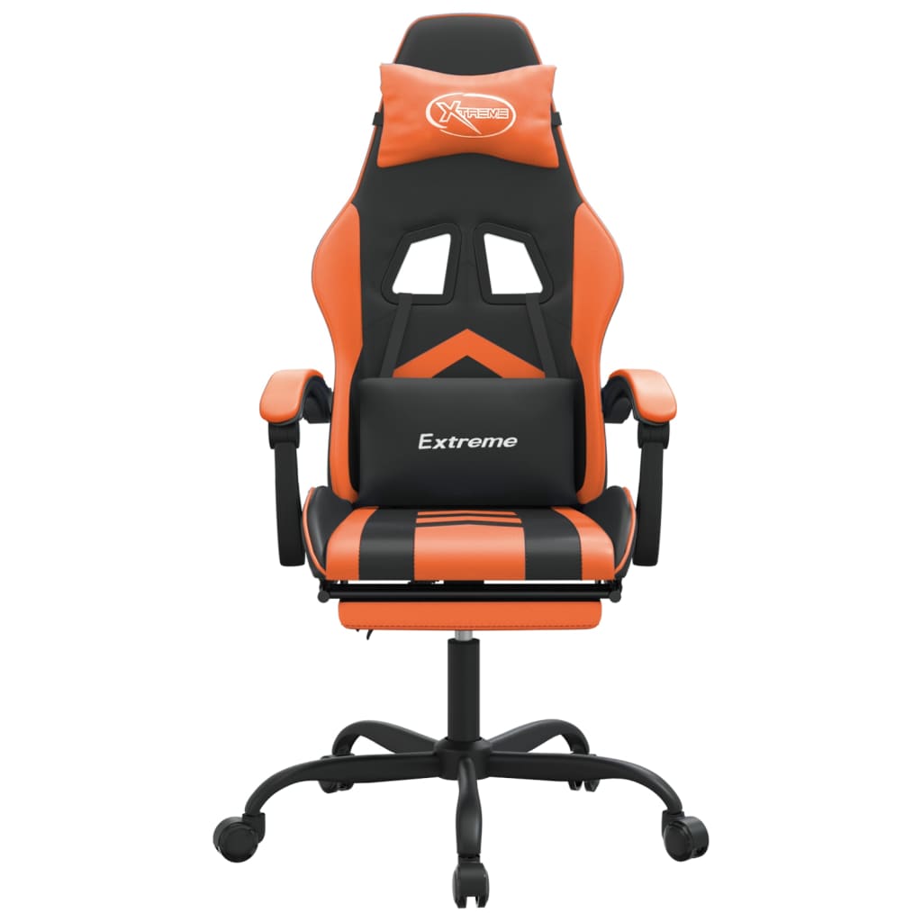 gamingstol med fodstøtte kunstlæder sort og orange