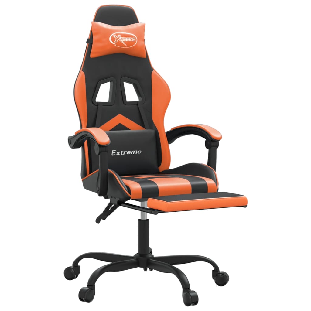 gamingstol med fodstøtte kunstlæder sort og orange