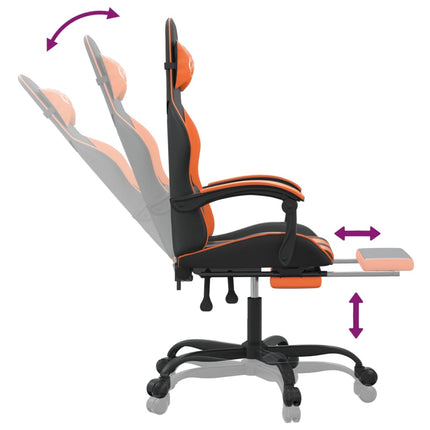 gamingstol med fodstøtte kunstlæder sort og orange