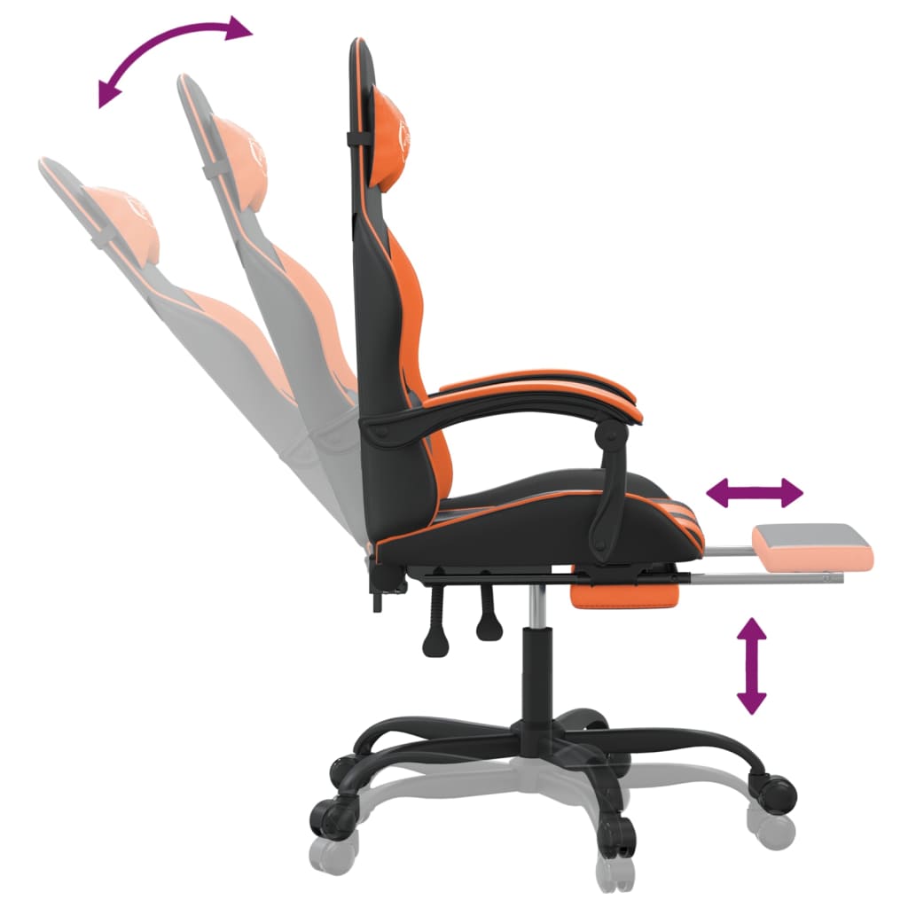 gamingstol med fodstøtte kunstlæder sort og orange