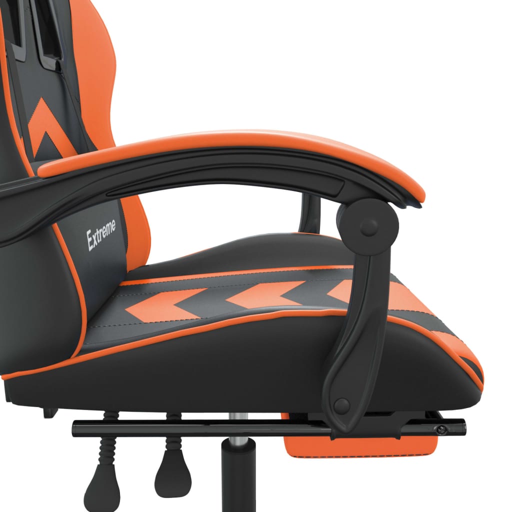 gamingstol med fodstøtte kunstlæder sort og orange