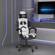gamingstol med fodstøtte kunstlæder hvid og sort