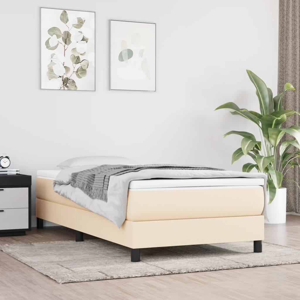 Boxspring sengeramme 90x200 cm stof cremefarvet billede
