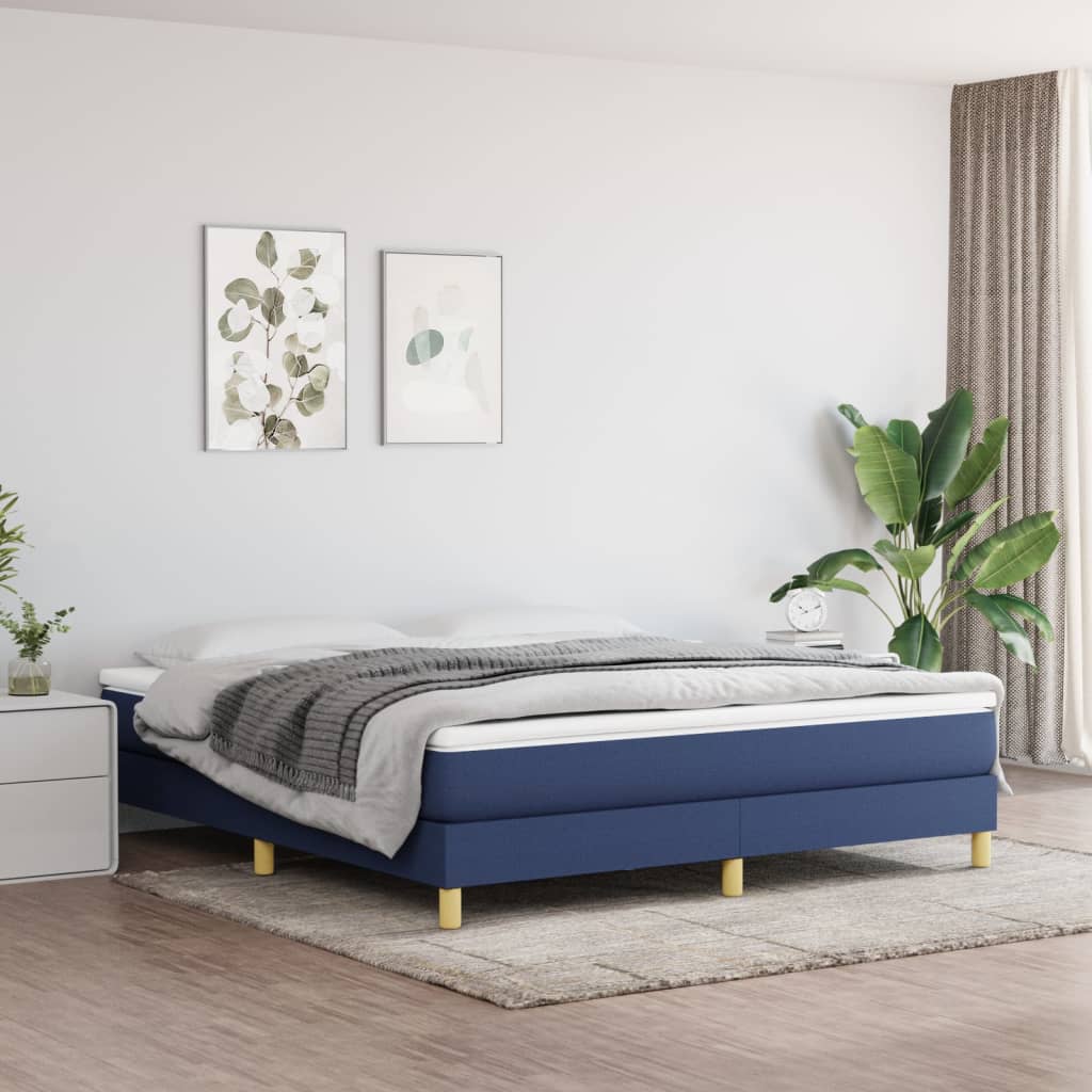 Boxspring sengeramme 180x200 cm stof blå billede