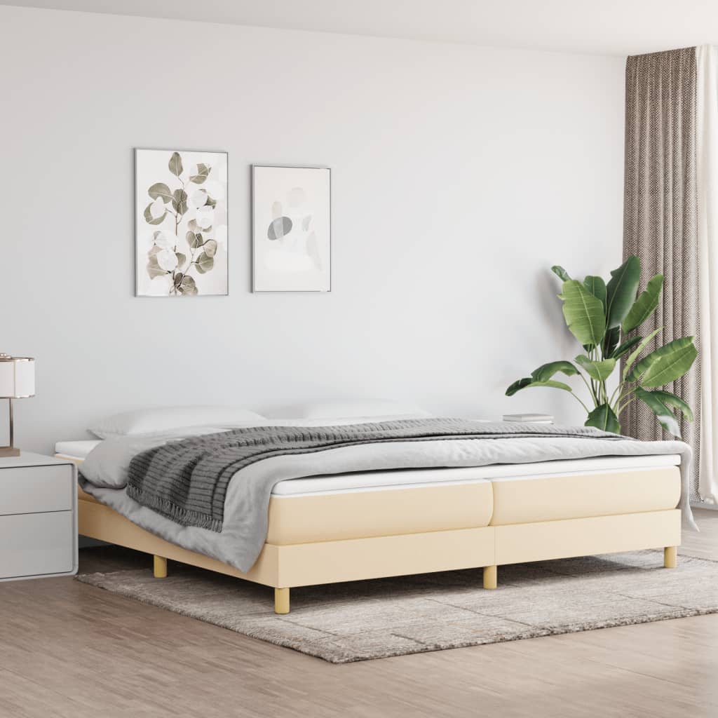 Boxspring sengeramme 200x200 cm stof cremefarvet