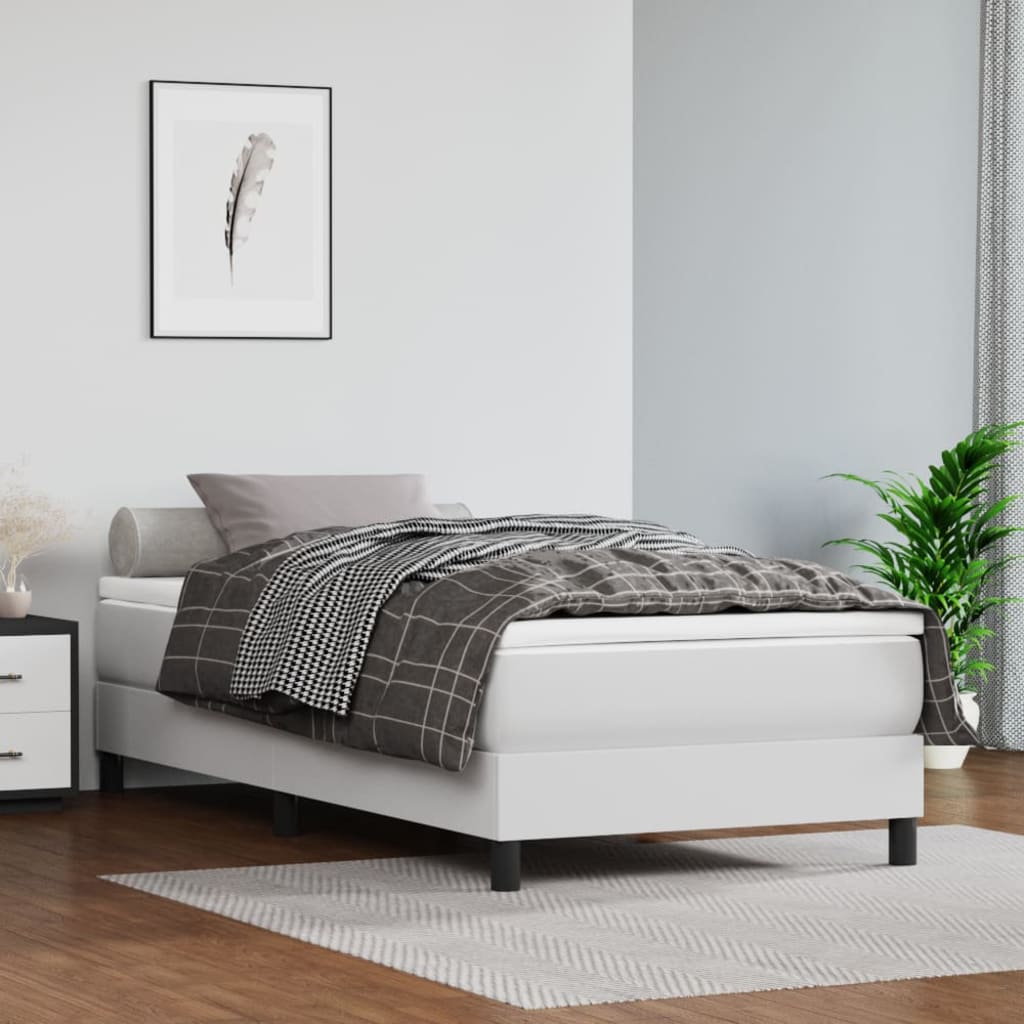 Boxspring sengeramme 90x200 cm kunstlæder hvid billede