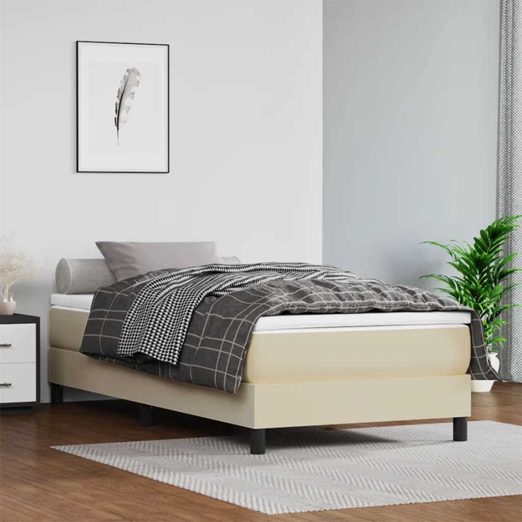 Boxspring sengeramme 90x200 cm kunstlæder cremefarvet billede