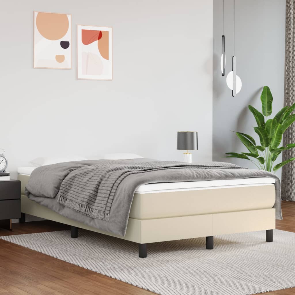 Boxspring sengeramme 120x200 cm kunstlæder cremefarvet