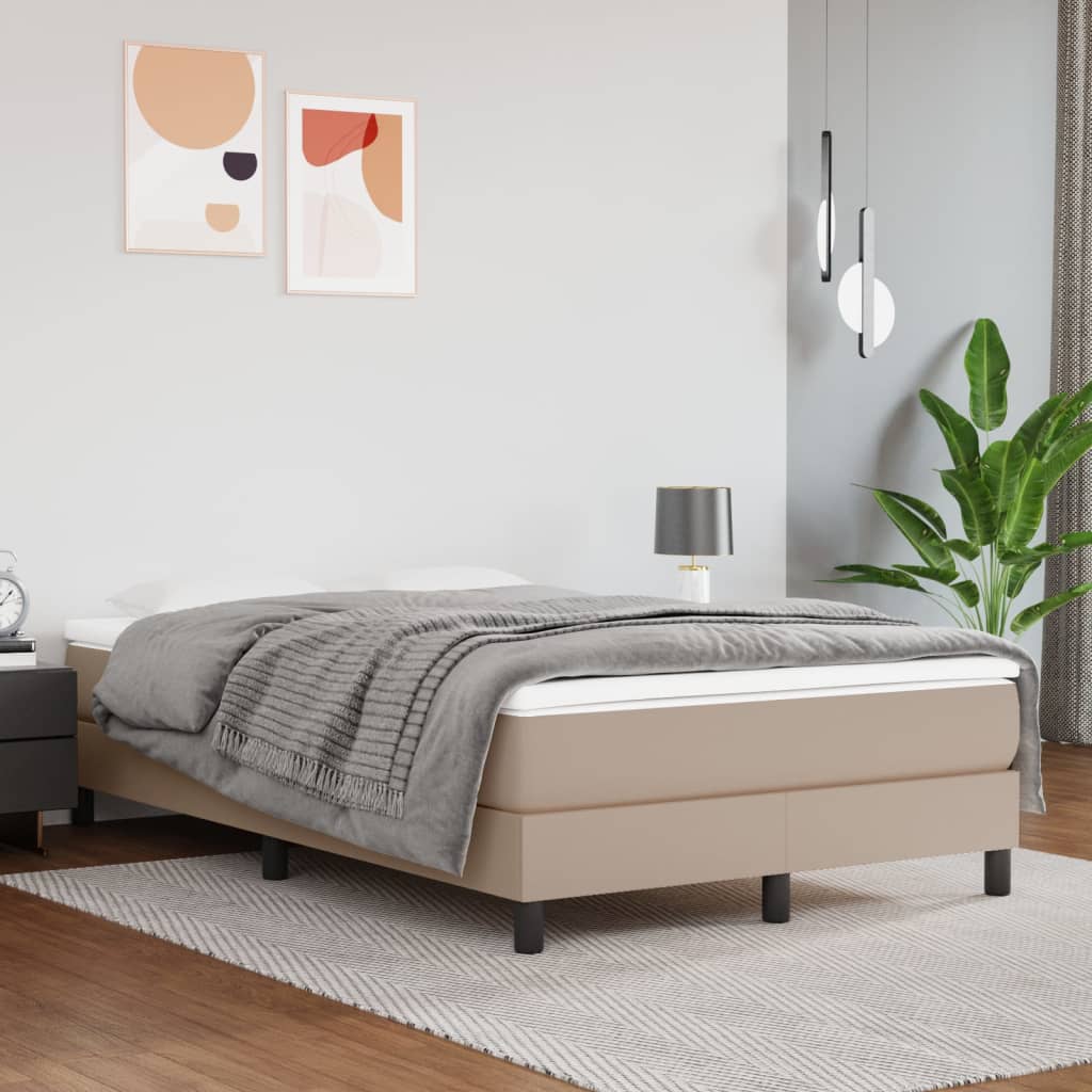 Boxspring sengeramme 120x200 cm kunstlæder cappuccinofarvet billede