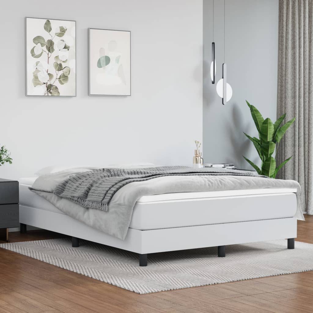 Boxspring sengeramme 140x190 cm kunstlæder hvid