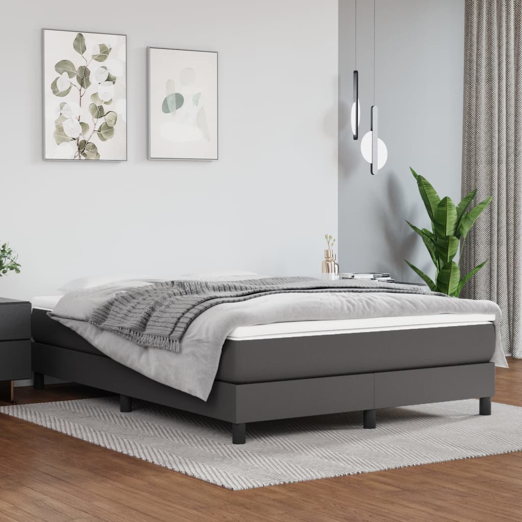 Boxspring sengeramme 140x190 cm kunstlæder grå