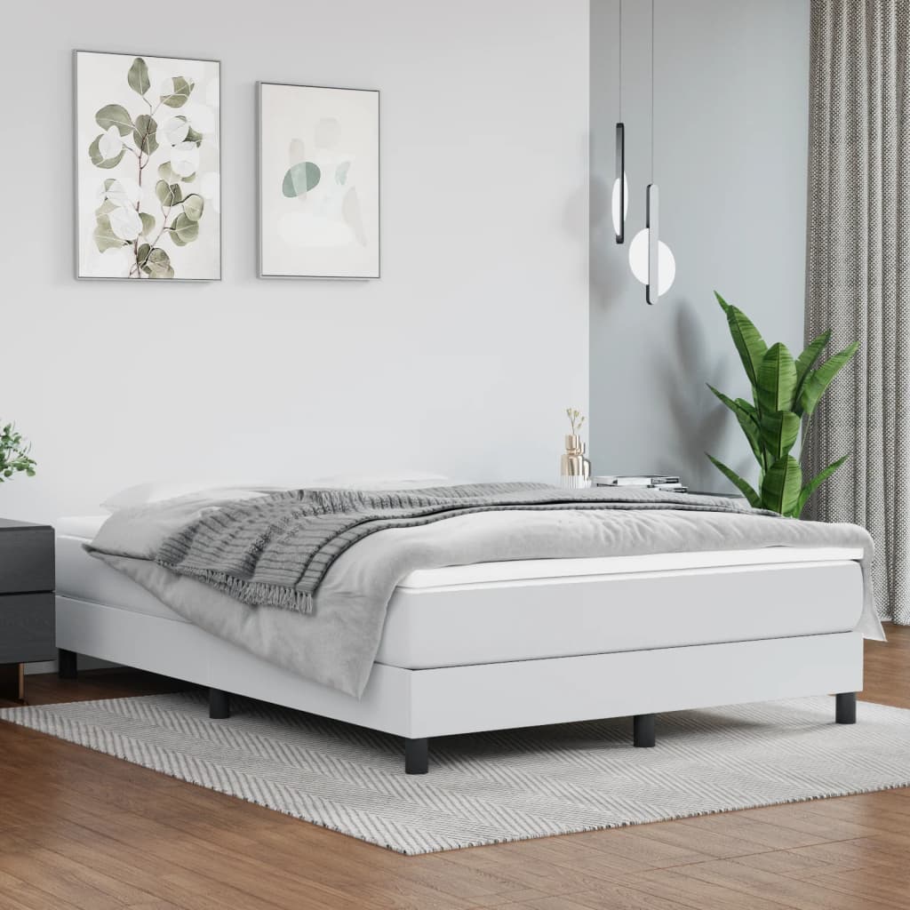 Boxspring sengeramme 140x200 cm kunstlæder hvid billede