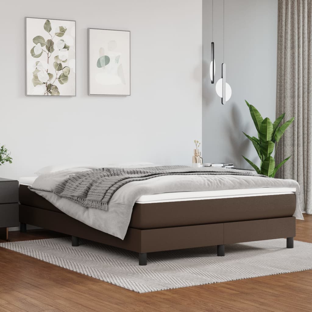Boxspring sengeramme 140x200 cm kunstlæder brun billede