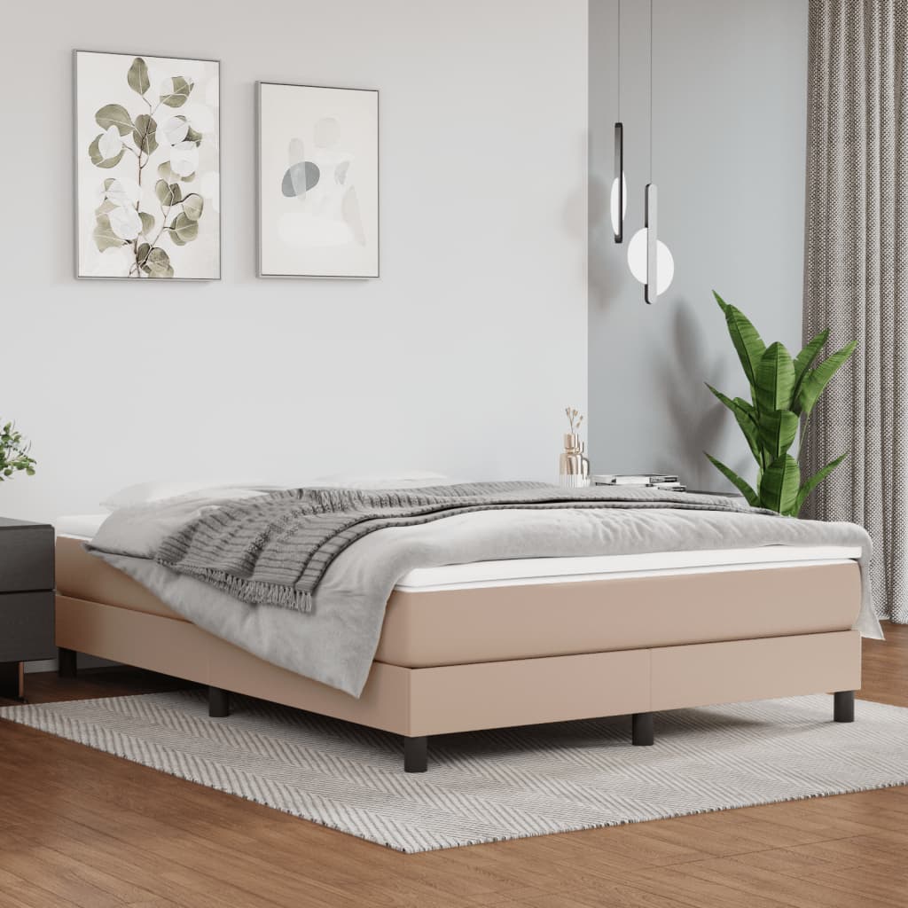Boxspring sengeramme 140x200 cm kunstlæder cappuccinofarvet