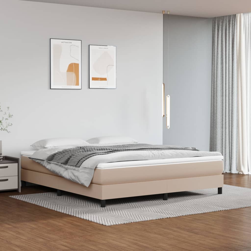 Boxspring sengeramme 160x200 cm kunstlæder cappuccinofarvet billede
