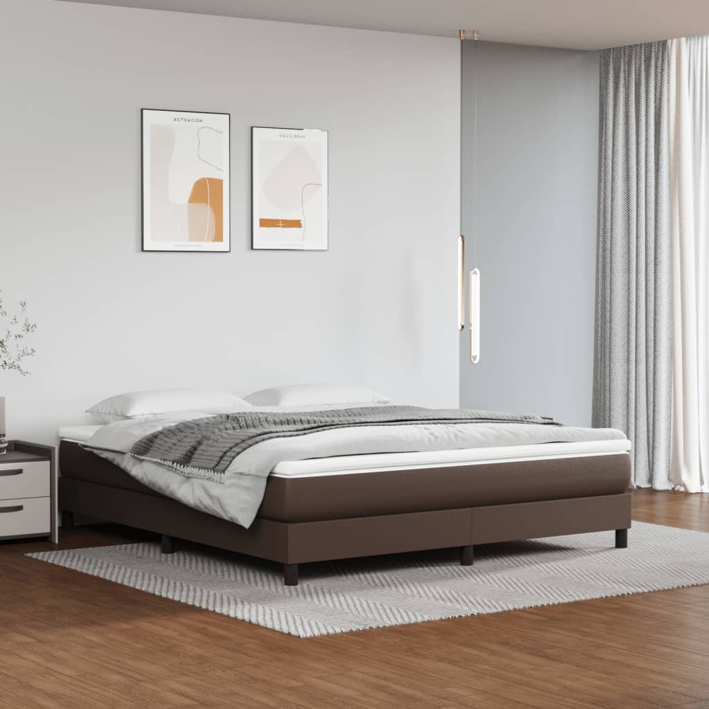Boxspring sengeramme 180x200 cm kunstlæder brun