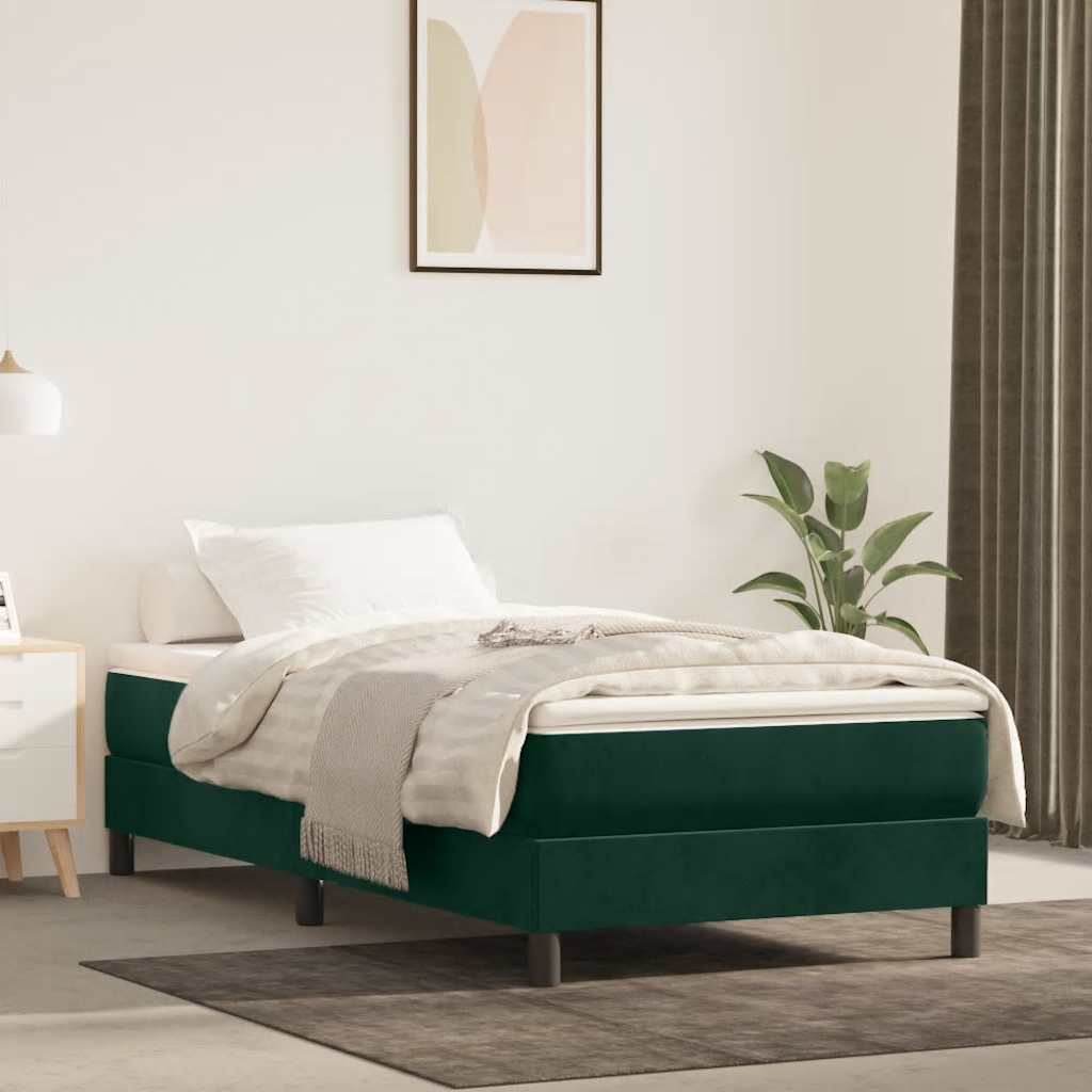 Boxspring sengeramme Mørkegrøn 80x200 cm Fløjl billede