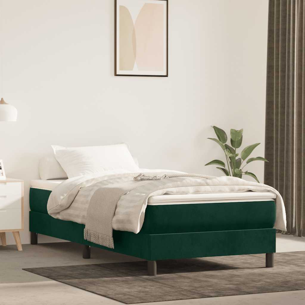 Boxspring sengeramme Mørkegrøn 90x190 cm Fløjl billede