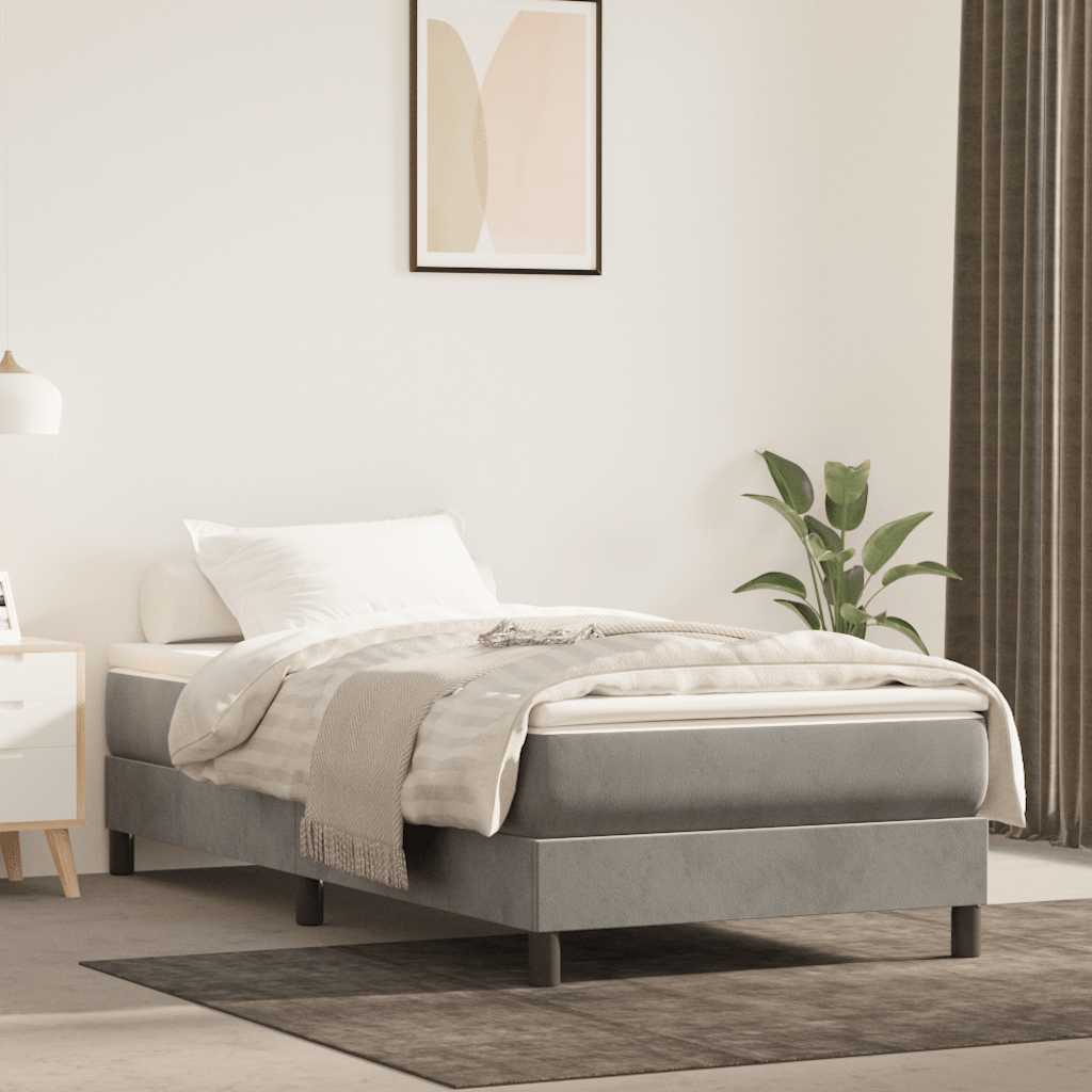Boxspring sengeramme Lysegrå 90x200 cm Fløjl billede