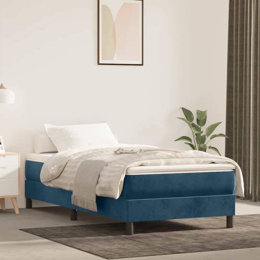 Boxspring sengeramme Mørkeblå 100x200 cm Fløjl billede