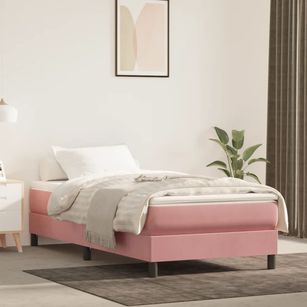 Boxspring sengeramme 100x200 cm fløjl pink billede