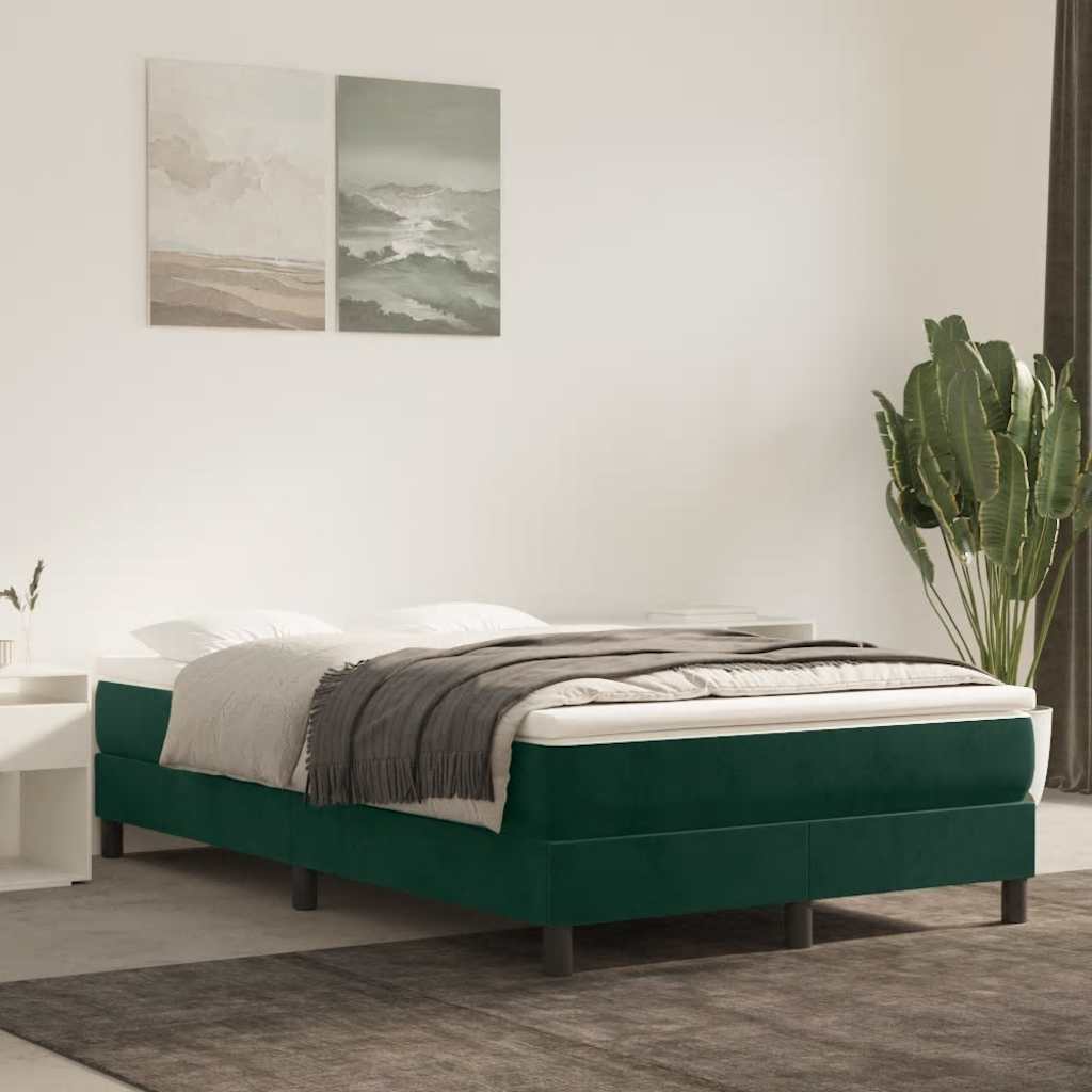 Boxspring sengeramme Mørkegrøn 120x200 cm Fløjl billede