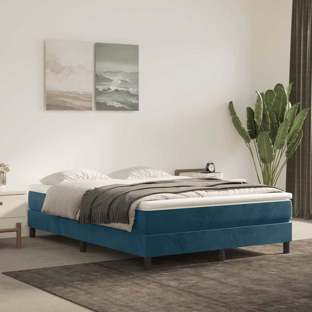 Boxspring sengeramme Mørkeblå 140x190 cm Fløjl billede