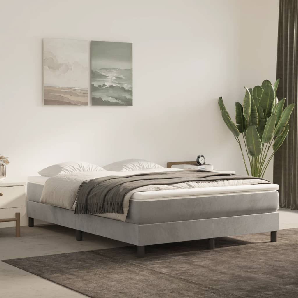 Boxspring sengeramme Lysegrå 140x200 cm Fløjl billede