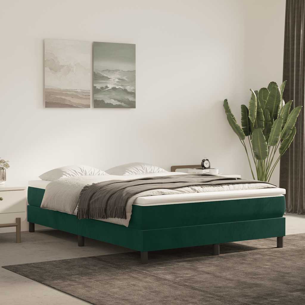 Boxspring sengeramme Mørkegrøn 140x200 cm Fløjl billede