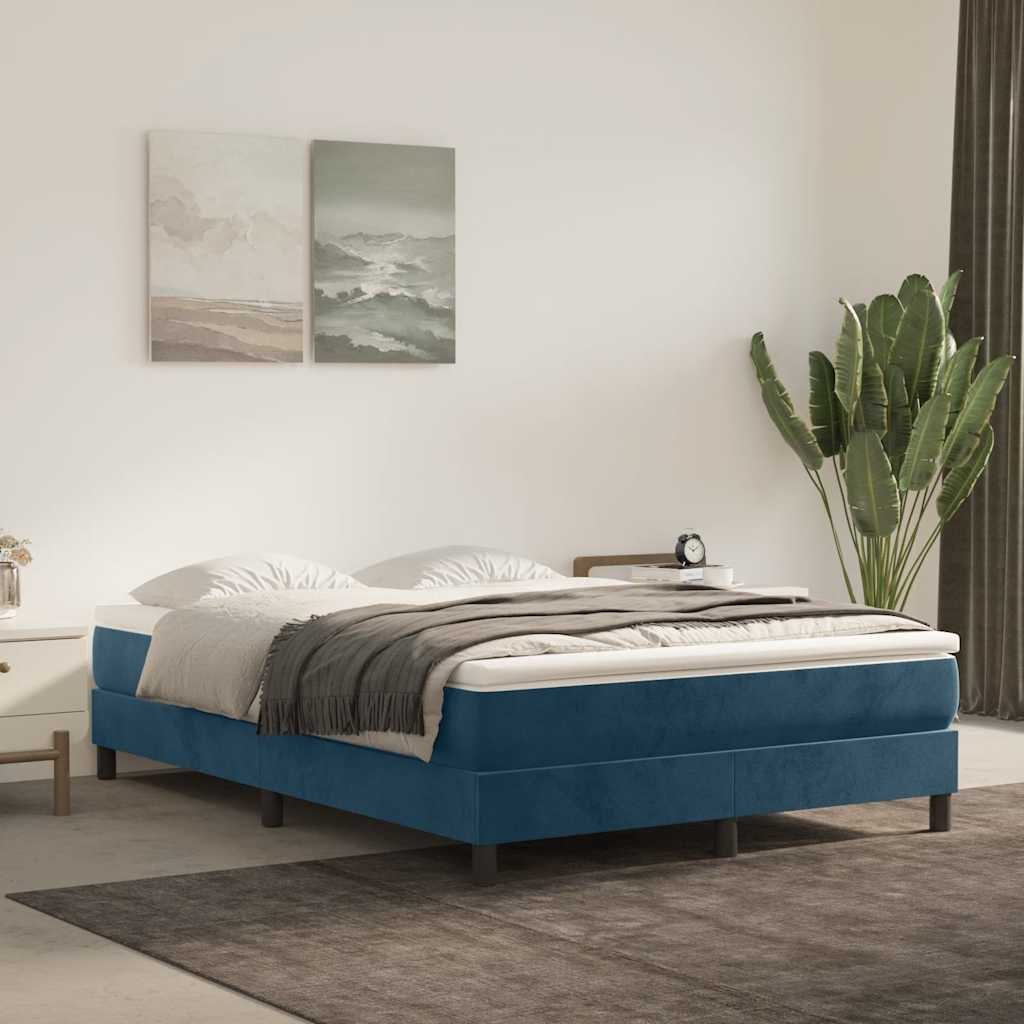 Boxspring sengeramme Mørkeblå 140x200 cm Fløjl billede