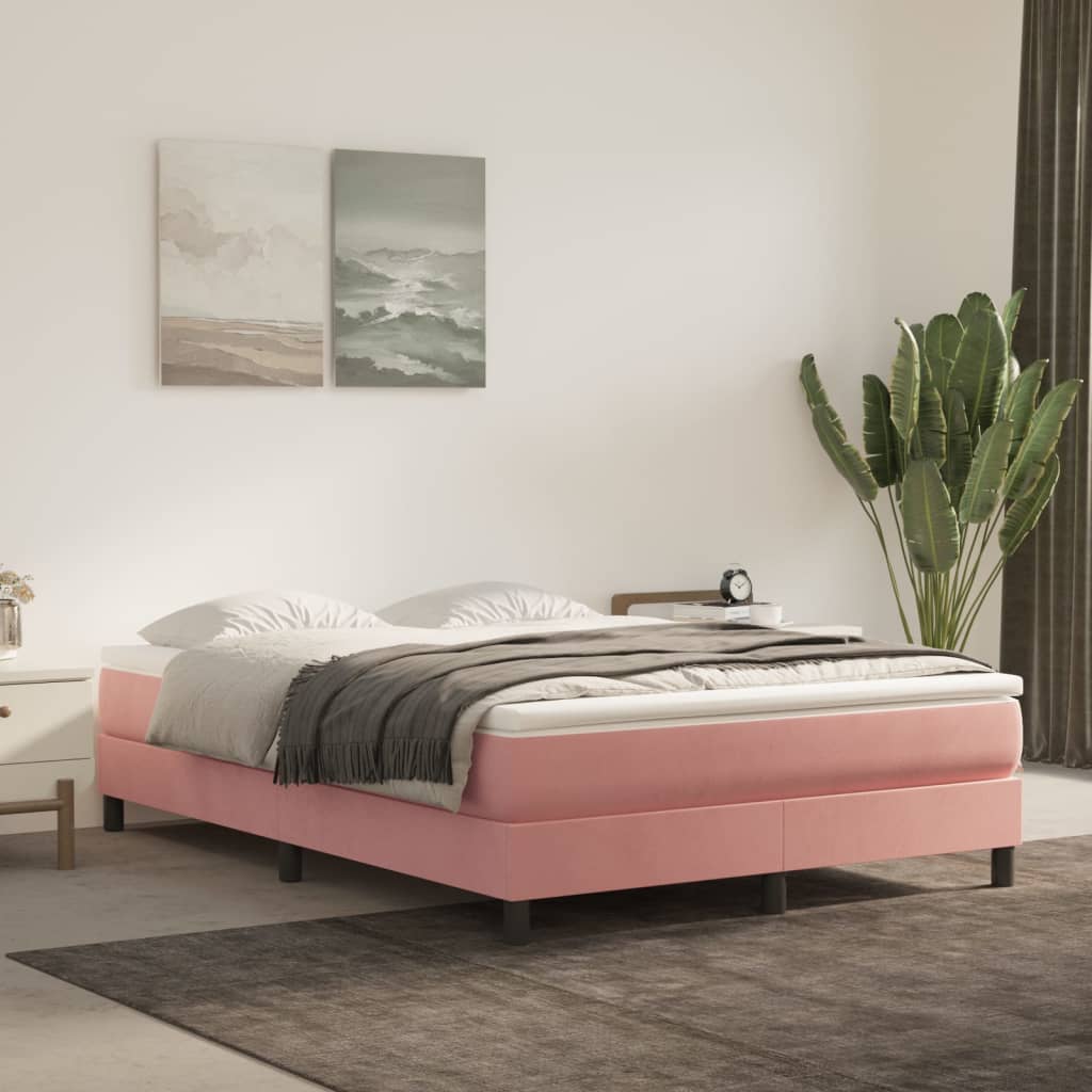 Boxspring sengeramme 140x200 cm fløjl pink