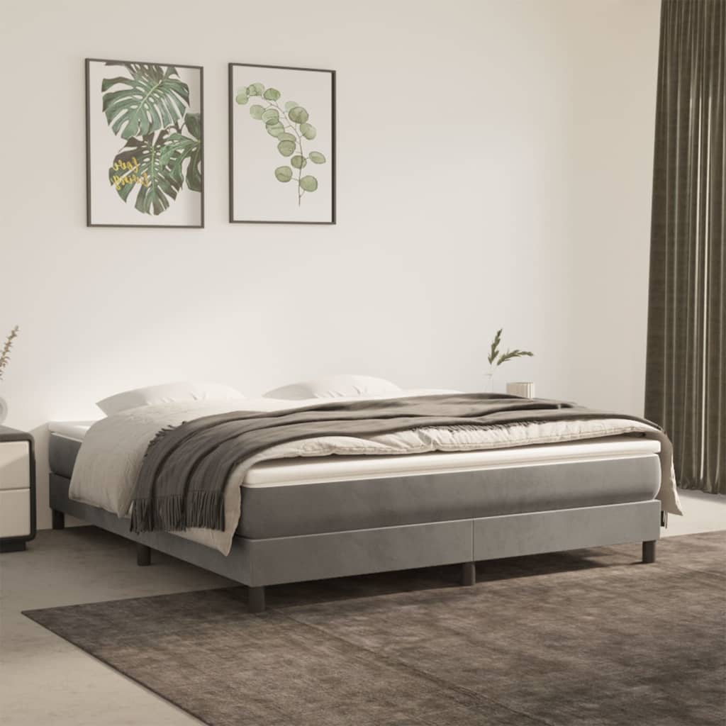 Boxspring sengeramme Lysegrå 160x200 cm Fløjl billede