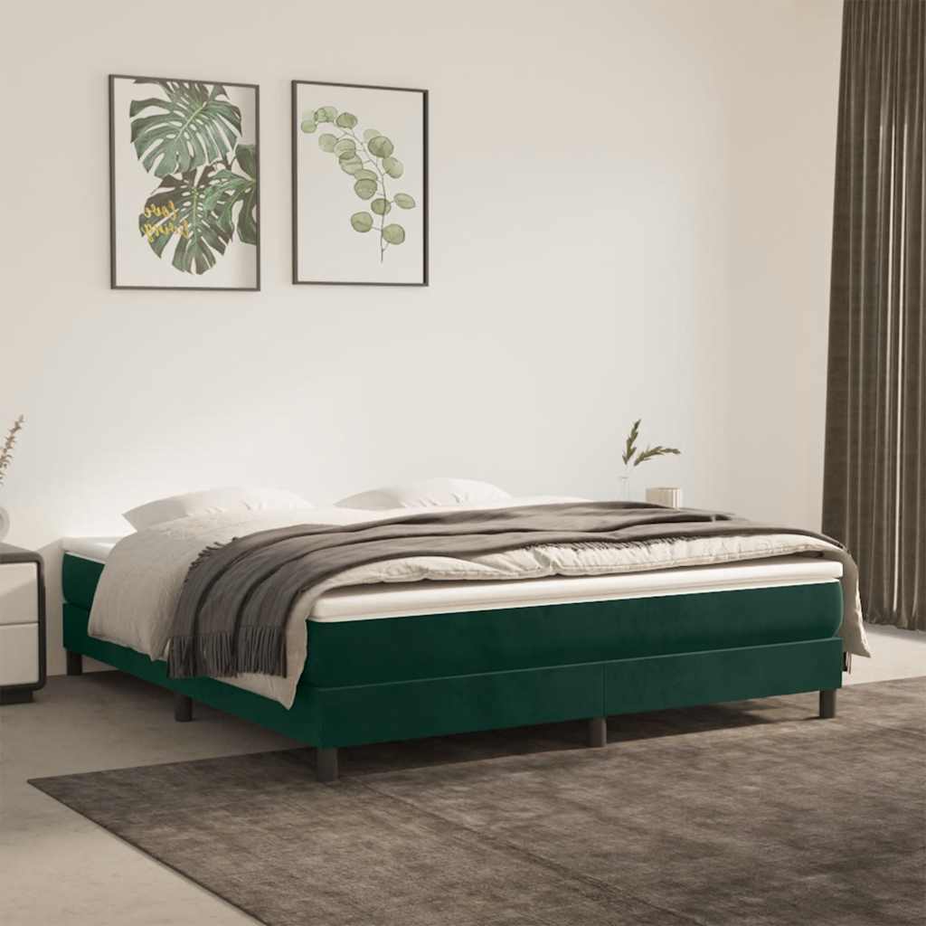 Boxspring sengeramme Mørkegrøn 160x200 cm Fløjl billede