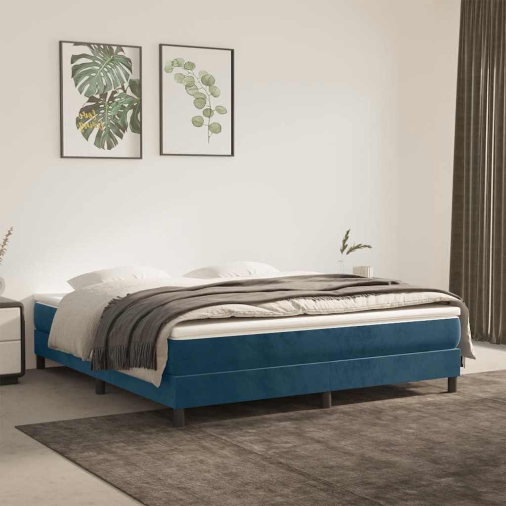 Boxspring sengeramme Mørkeblå 160x200 cm Fløjl billede