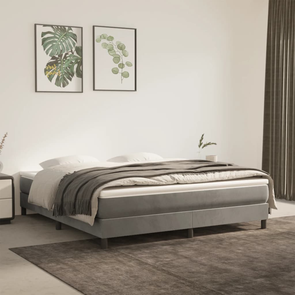 Boxspring sengeramme Lysegrå 180x200 cm Fløjl billede
