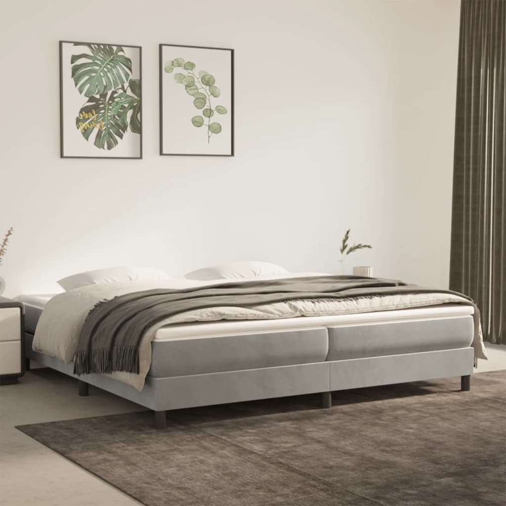 Boxspring sengeramme Lysegrå 200x200 cm Fløjl billede